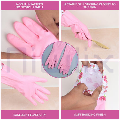 Niwlix Hand Gloves For Kitchen Dishwashing, Gardening, Cleaning Non-Slippery & Durable Long Elbow Length (Pink)