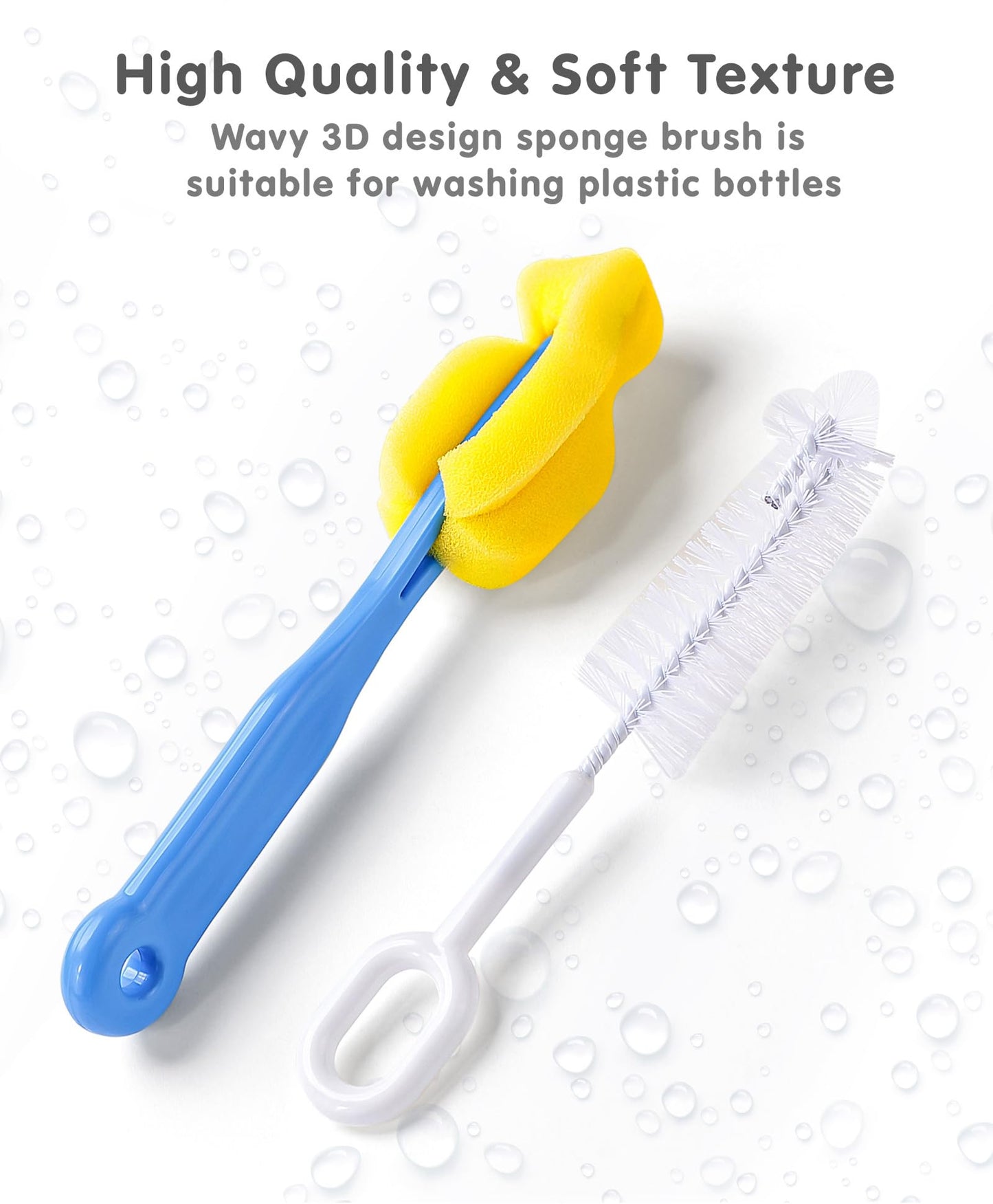 DALUCI 5-in-1 Baby Bottle Cleaning Brush Set | Feeding Bottle Cleaner Kit with Nipple Brush, Straw Brush & Sponge | Safe Nylon Bristle Bottle Brush for Bottles, Nipples & Accessories (5 Pcs)