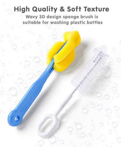 DALUCI 5-in-1 Baby Bottle Cleaning Brush Set | Feeding Bottle Cleaner Kit with Nipple Brush, Straw Brush & Sponge | Safe Nylon Bristle Bottle Brush for Bottles, Nipples & Accessories (5 Pcs)