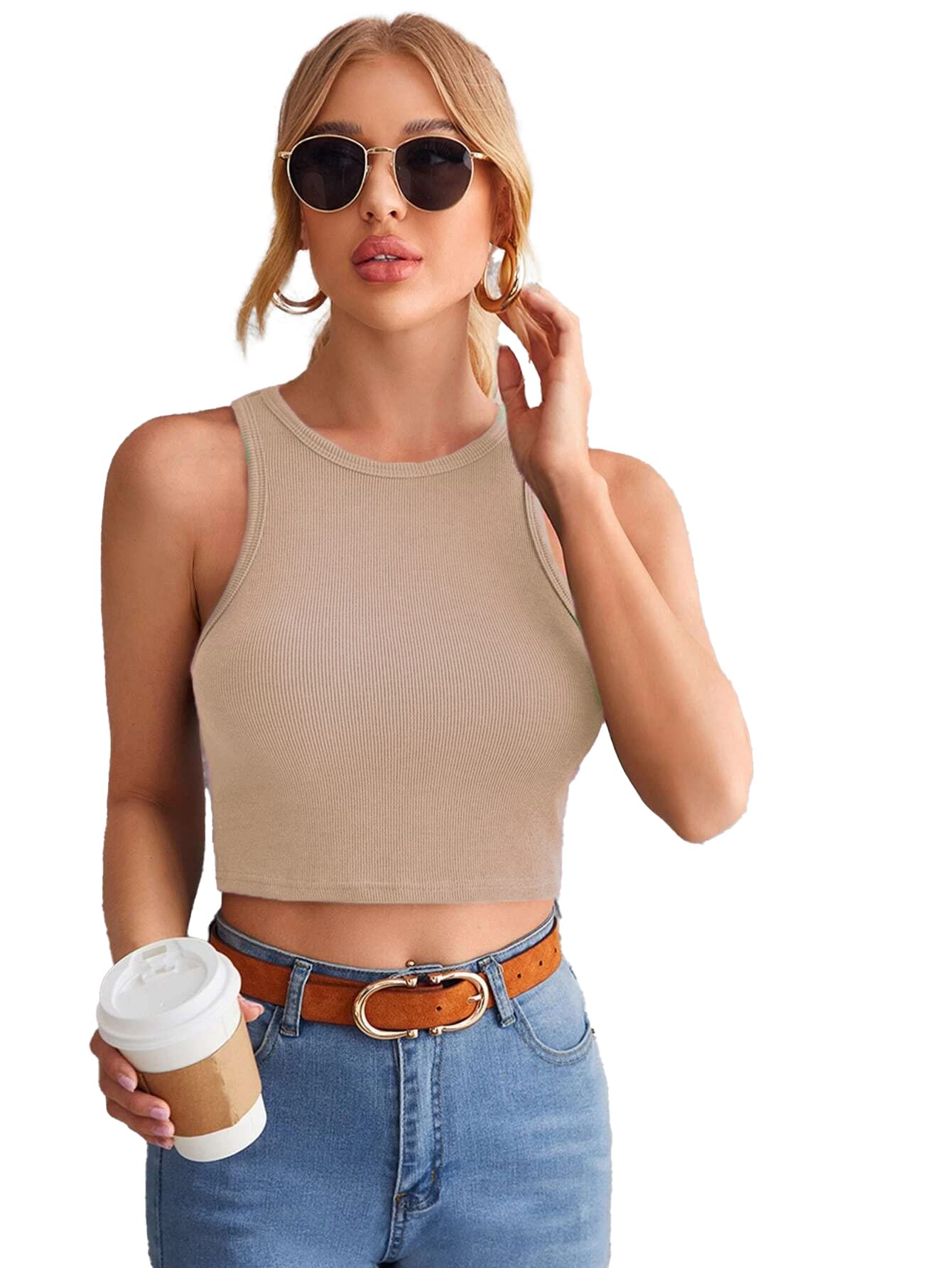 Istyle Can Women's & Girls' Solid Crew Neck Ribbed/Knitted Sleeveless Stretchable Slim Fit Crop Tank Top