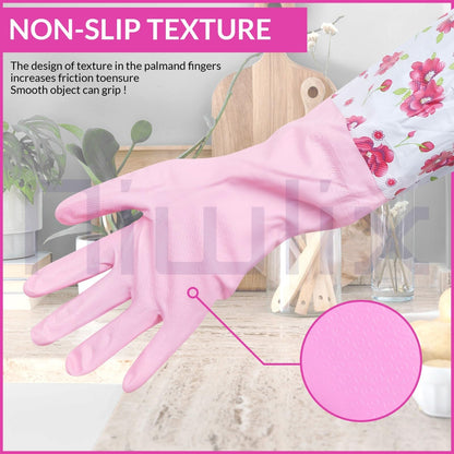 Niwlix Hand Gloves For Kitchen Dishwashing, Gardening, Cleaning Non-Slippery & Durable Long Elbow Length (Pink)