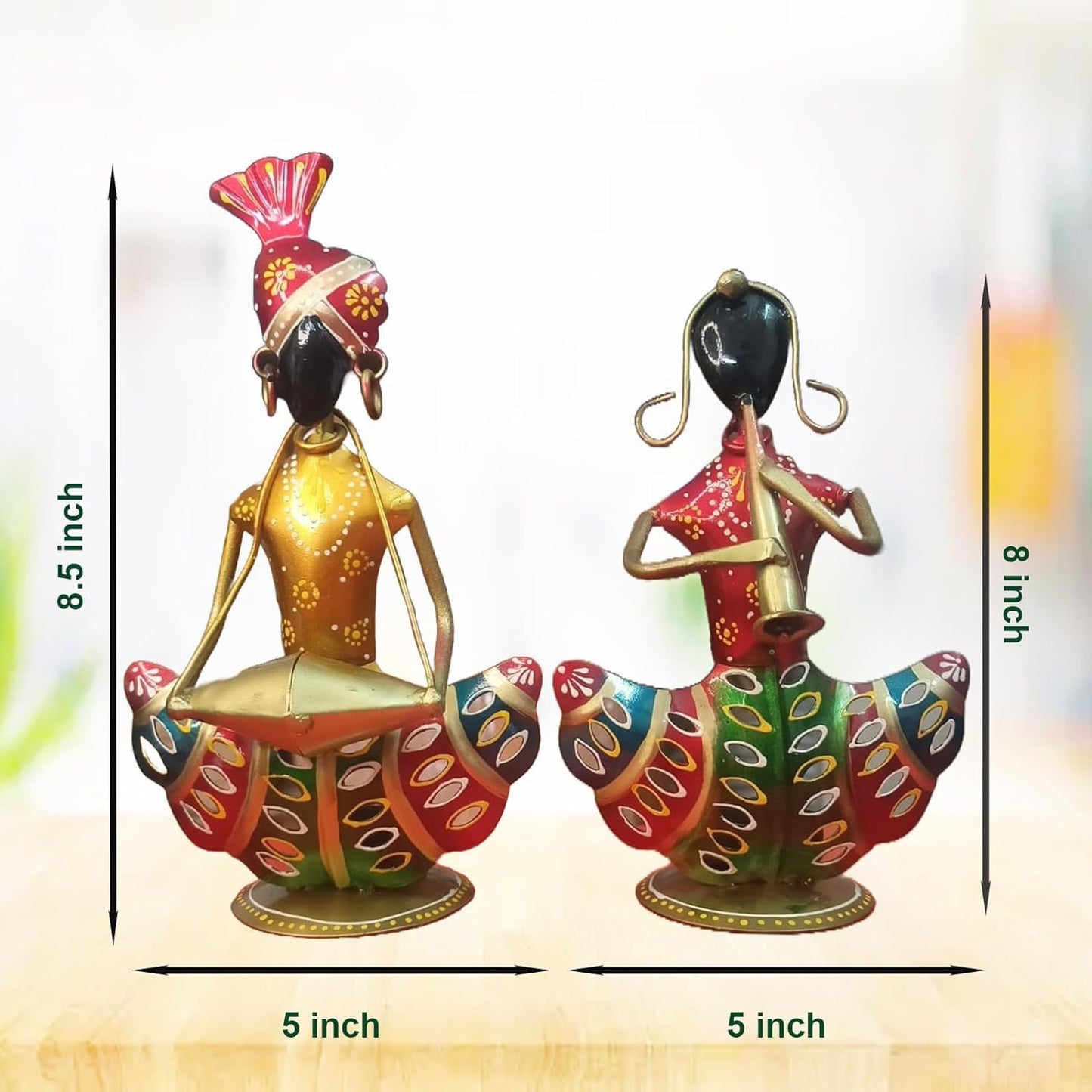 pranjals house Tribal Rajasthani Musician Metal Showpiece, Idol & Statue for Home Living Room Office Bedroom Table Top with Tealight Holder, Perfect for Gifting Size-8.5 x 5 Inches
