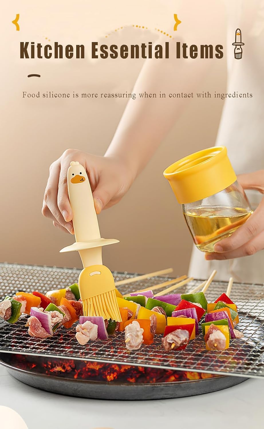 VARENYYA Olive Oil Dispenser Bottle with Silicone Brush Cute Duck Silicone Oil Dispenser Bottle for Cooking, Frying, Baking, BBQ Pancake