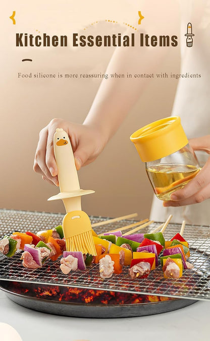 VARENYYA Olive Oil Dispenser Bottle with Silicone Brush Cute Duck Silicone Oil Dispenser Bottle for Cooking, Frying, Baking, BBQ Pancake
