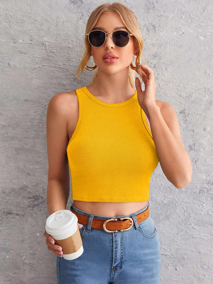 Istyle Can Women's & Girls' Solid Crew Neck Ribbed/Knitted Sleeveless Stretchable Slim Fit Crop Tank Top