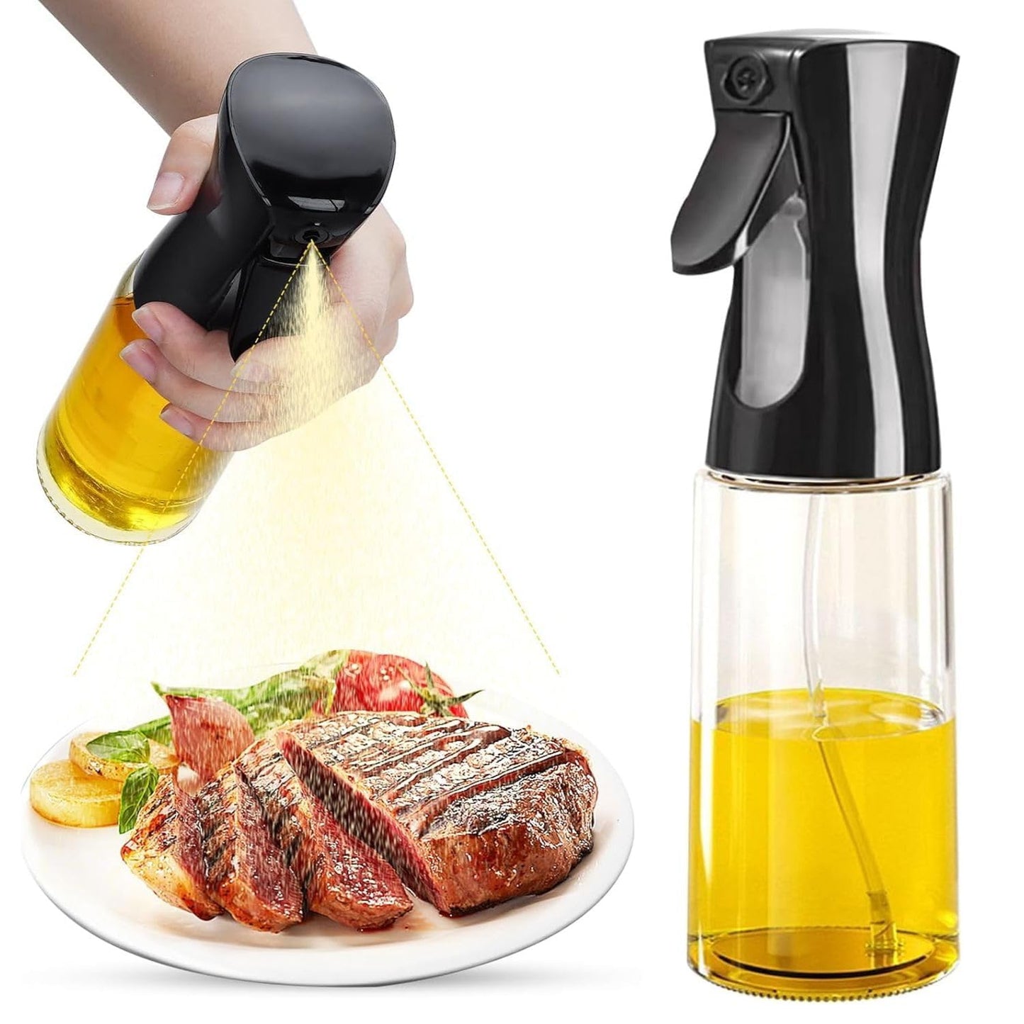 Oil Sprayer Bottle for Cooking, Durable and Food Grade Glass Oil Spray Bottle for Kitchen, Leak-Proof and Refillable Oil Sprayer for Air Fryer, Salad Dressing, Roasting and Frying 220 ML