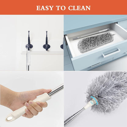 Microfiber Feather Duster Bendable & Extendable Fan Cleaning Mop with Long Rod 100 inches Expandable Pole Handle