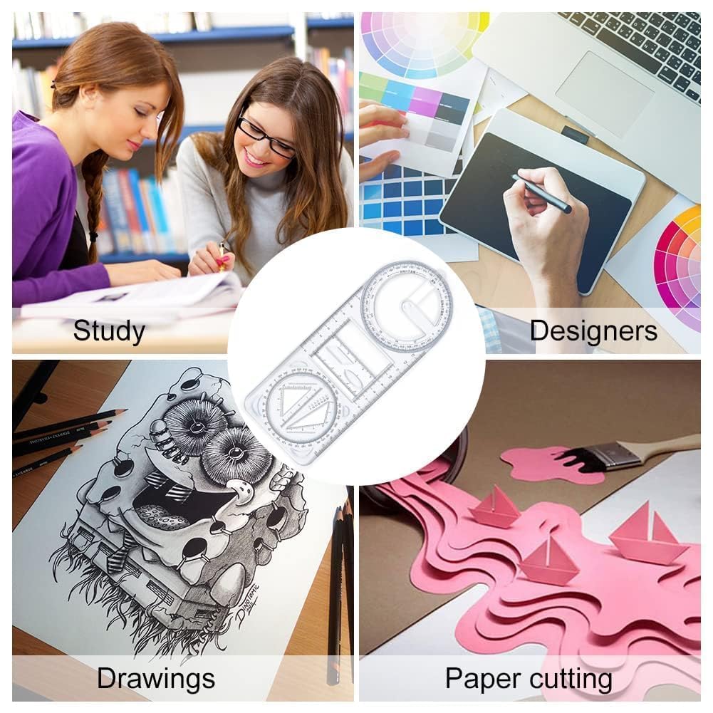360 Degree Multi Angle Ruler Multifunctional Geometric Ruler, Drawing Stencil, Scale Measuring Tool, Mathematics Ruler, for School, Office, Architectural Supplies, Creative Maths Learning Aids
