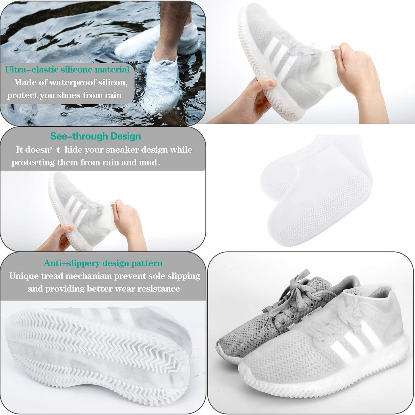 SHAKTISM Waterproof Silicone Shoe Covers, Size Large, Reusable Rain Boots for Outdoor Activities, Lightweight, Foldable, Easy to Clean - 1 Pair (Random Colour) Multi