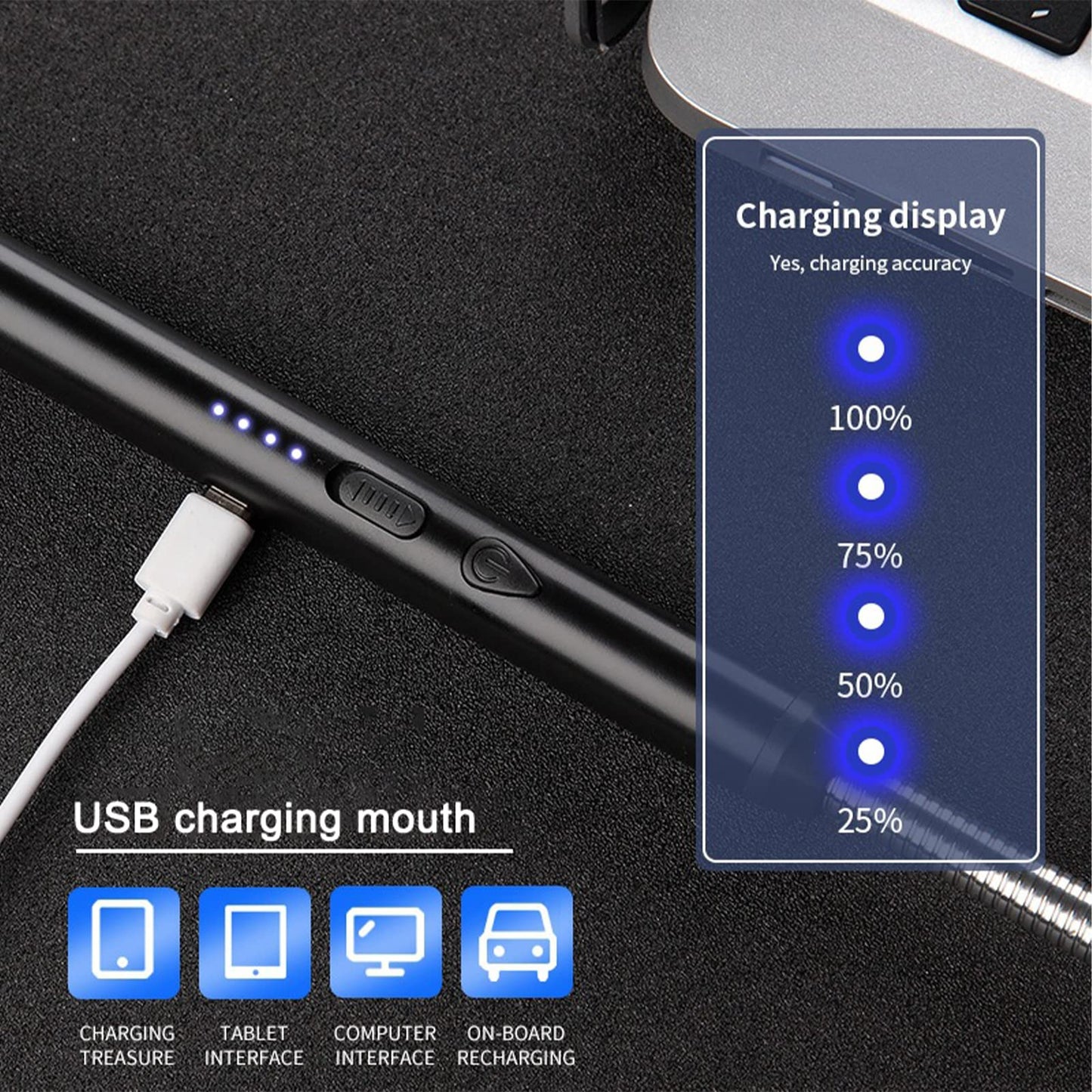 Light Arc, Electric Lighter, USB Rechargeable Electric LED Display Stick Lighter with Long Flexible Neck Suitable for Kitchen, Lights, Gas Stoves, Barbecue (Red)