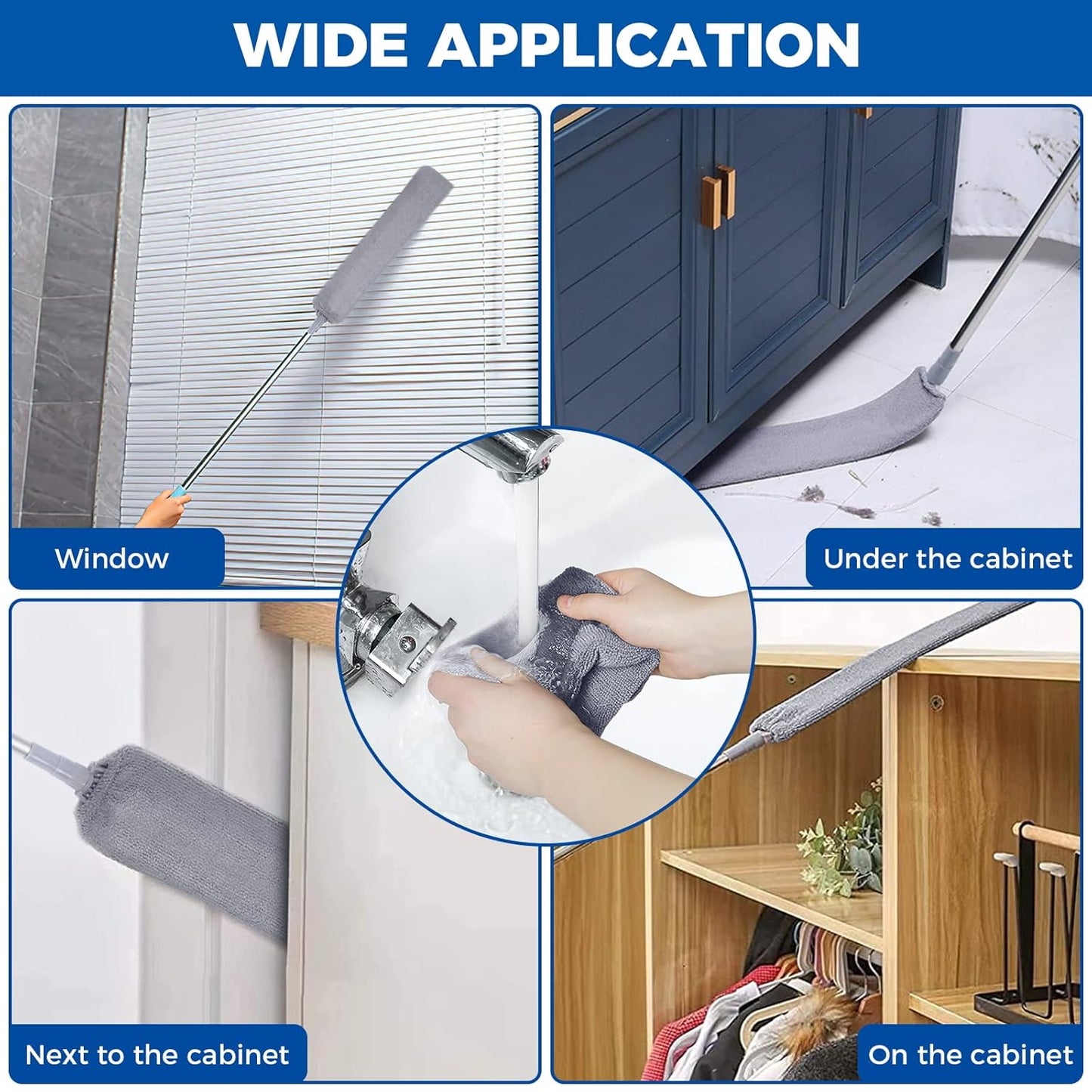 Retractable Gap Dust Cleaner Dusting Tools Microfiber Duster Gap Dust Brush Telescoping Long Handle 60inches Washable and Retractable Duster Brush for Cleaning Under Appliances Furniture Couch Fridge