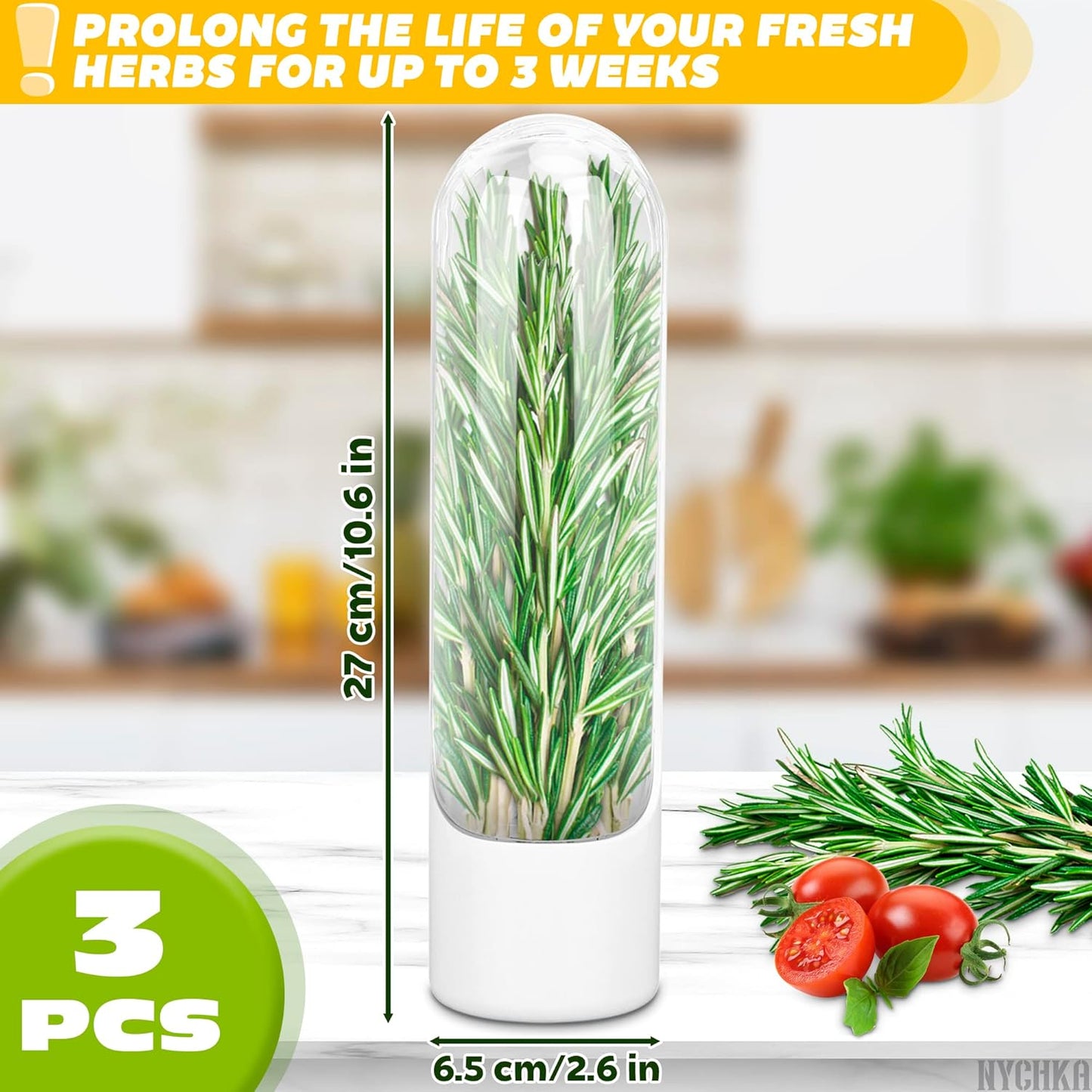 Herb Saver Best Keeper for Freshest Produce, Lasting Refrigerator Herb Keeper, Clear Herb Savor Pod, Herb Storage Container for Cilantro, Mint, Asparagus (3Pcs)