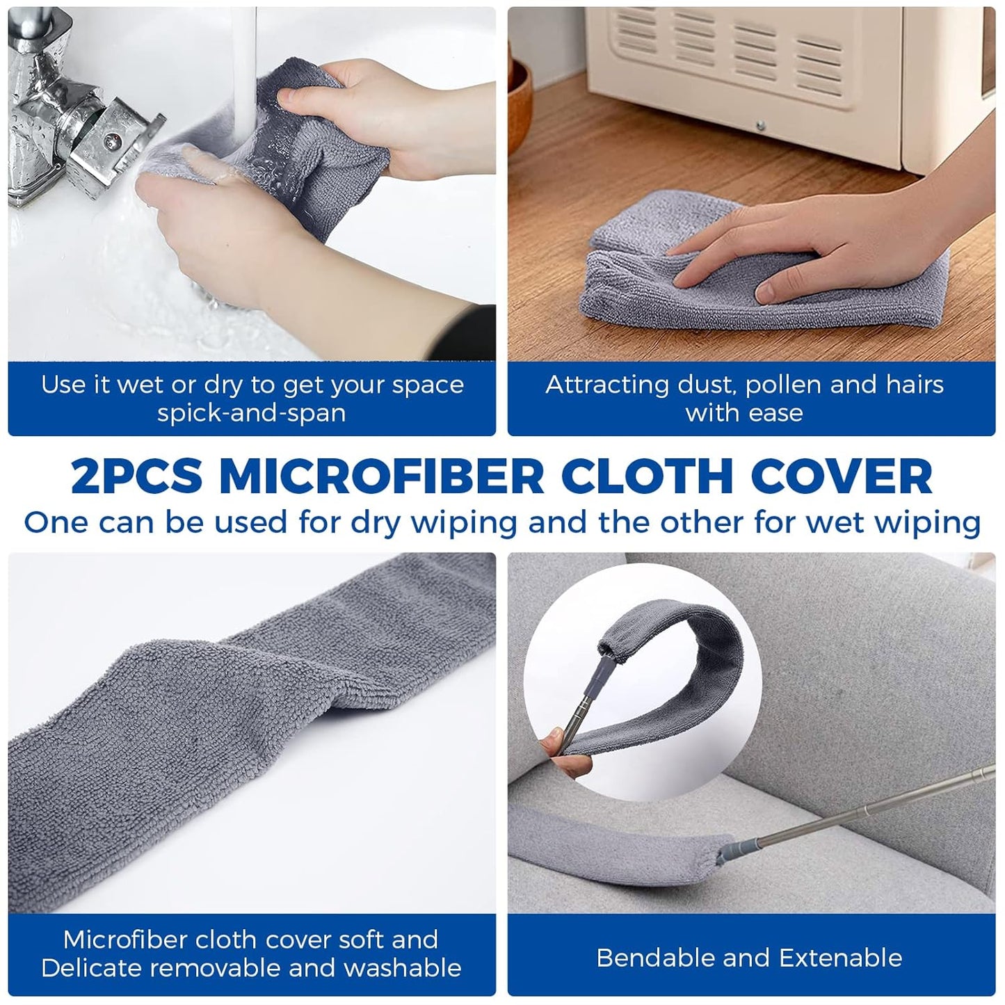 Retractable Gap Dust Cleaner Dusting Tools Microfiber Duster Gap Dust Brush Telescoping Long Handle 60inches Washable and Retractable Duster Brush for Cleaning Under Appliances Furniture Couch Fridge