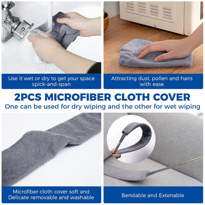 Retractable Gap Dust Cleaner Dusting Tools Microfiber Duster Gap Dust Brush Telescoping Long Handle 60inches Washable and Retractable Duster Brush for Cleaning Under Appliances Furniture Couch Fridge
