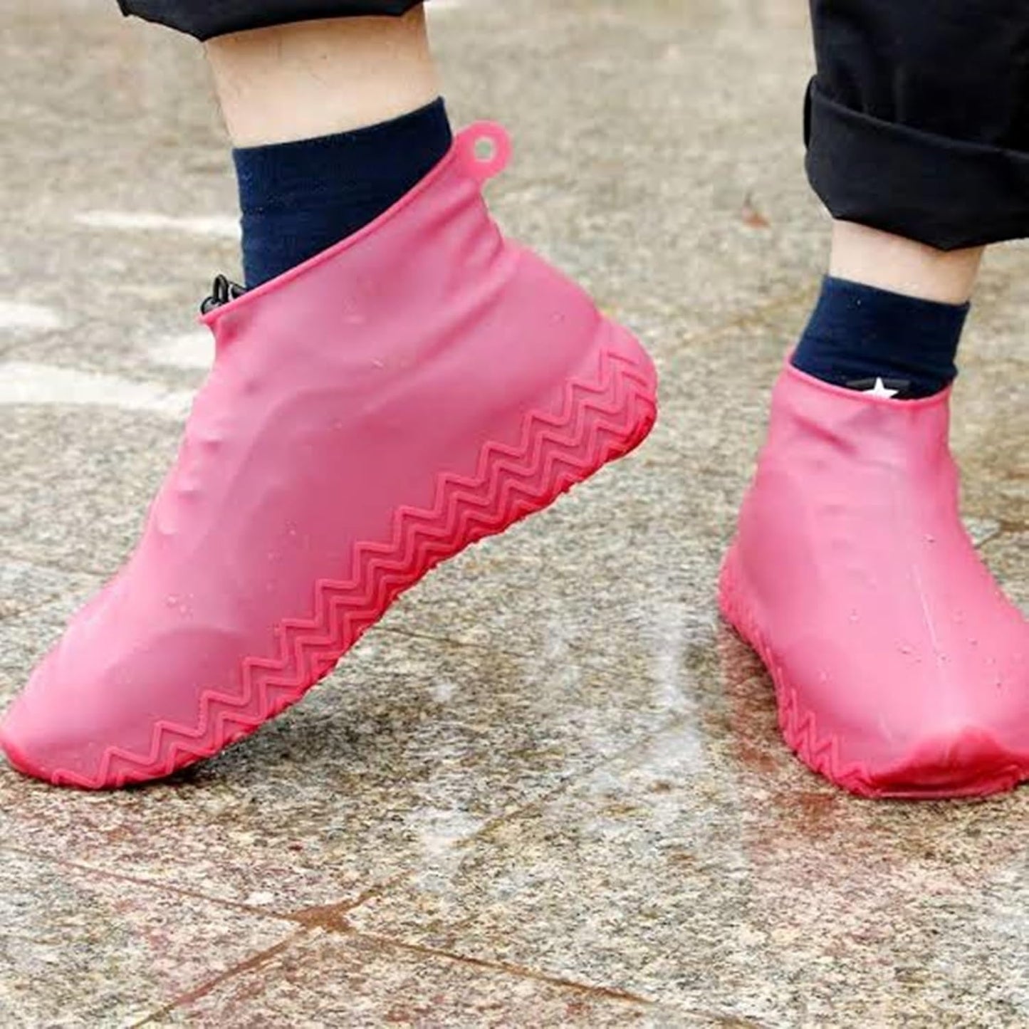 SHAKTISM Waterproof Silicone Shoe Covers, Size Large, Reusable Rain Boots for Outdoor Activities, Lightweight, Foldable, Easy to Clean - 1 Pair (Random Colour) Multi