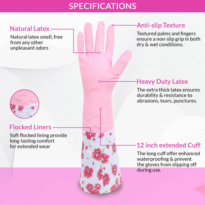 Niwlix Hand Gloves For Kitchen Dishwashing, Gardening, Cleaning Non-Slippery & Durable Long Elbow Length (Pink)