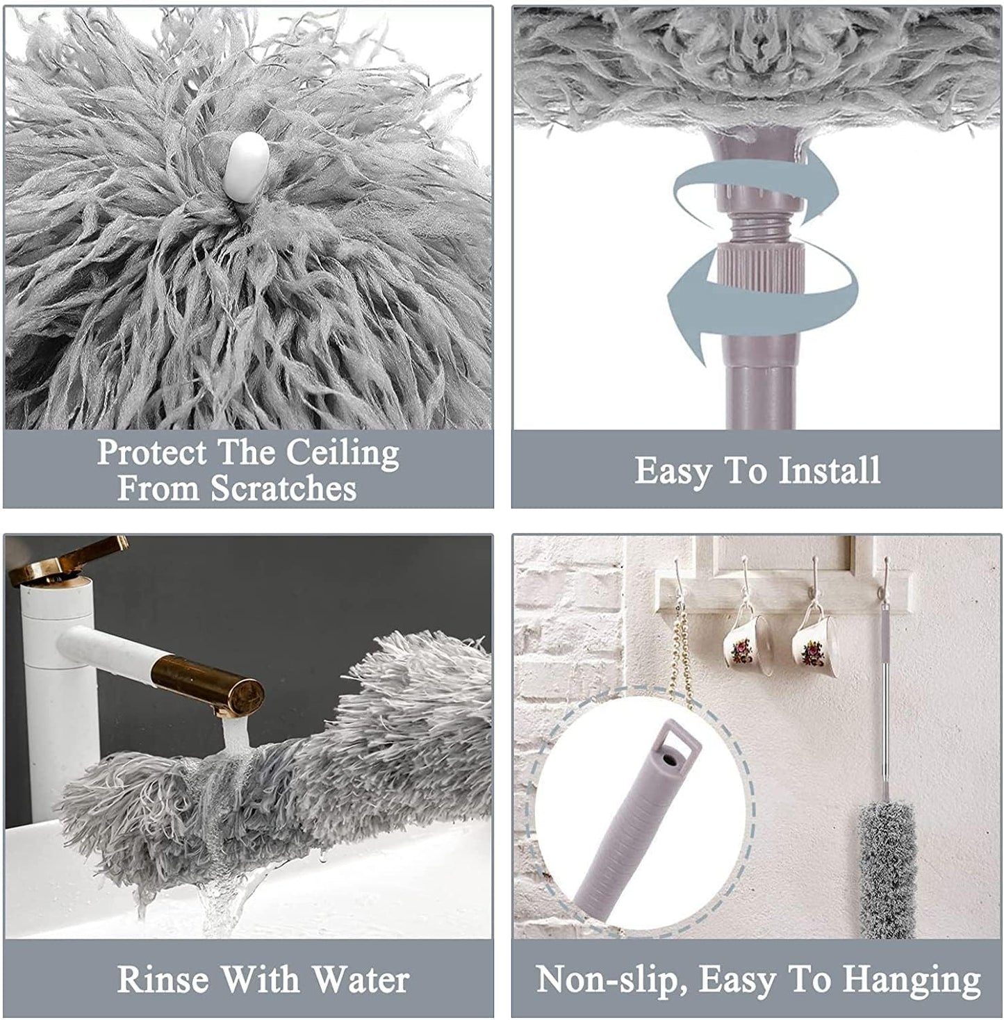 Microfiber Feather Duster Bendable & Extendable Fan Cleaning Mop with Long Rod 100 inches Expandable Pole Handle