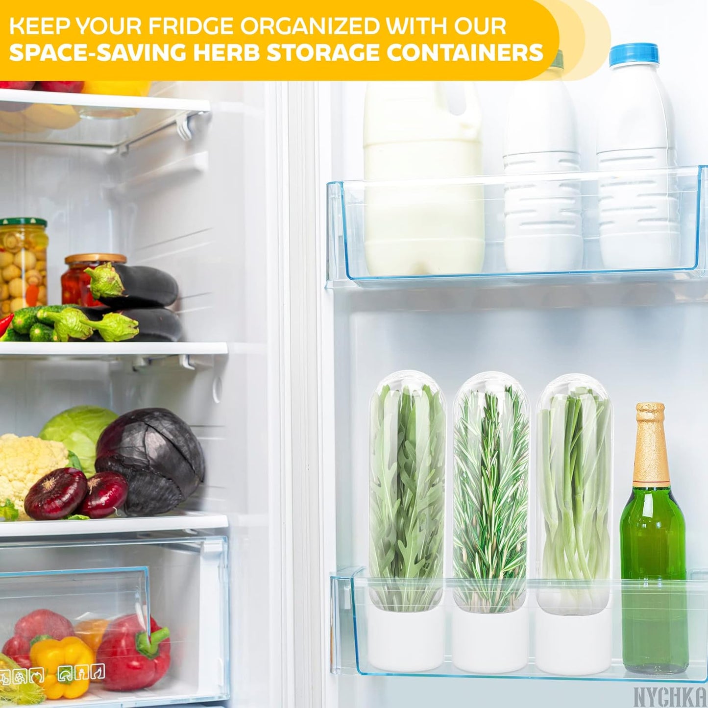 Herb Saver Best Keeper for Freshest Produce, Lasting Refrigerator Herb Keeper, Clear Herb Savor Pod, Herb Storage Container for Cilantro, Mint, Asparagus (3Pcs)