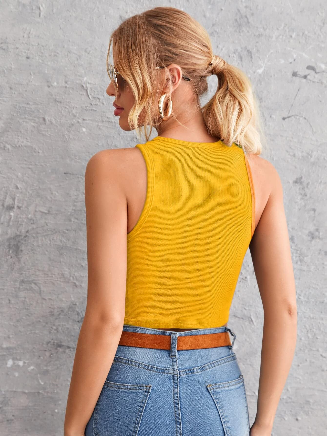 Istyle Can Women's & Girls' Solid Crew Neck Ribbed/Knitted Sleeveless Stretchable Slim Fit Crop Tank Top
