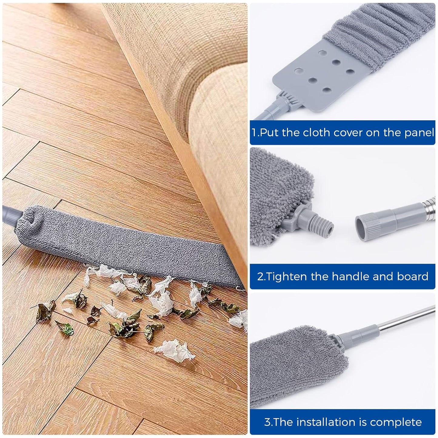 Retractable Gap Dust Cleaner Dusting Tools Microfiber Duster Gap Dust Brush Telescoping Long Handle 60inches Washable and Retractable Duster Brush for Cleaning Under Appliances Furniture Couch Fridge