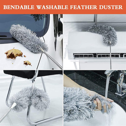Microfiber Feather Duster Bendable & Extendable Fan Cleaning Mop with Long Rod 100 inches Expandable Pole Handle