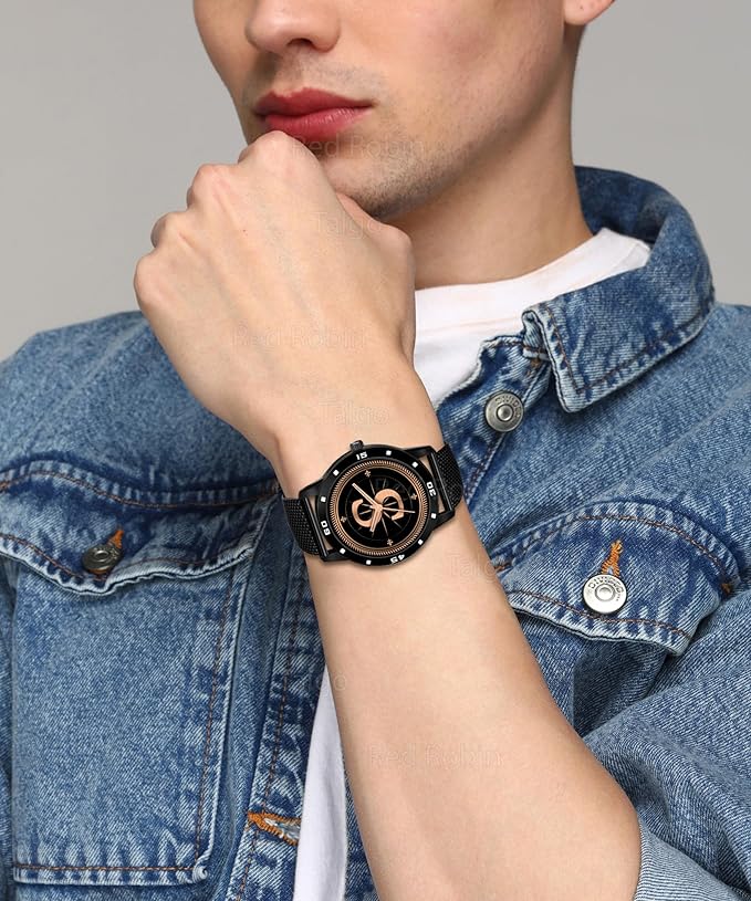 Talgo Analog Round Black Dial ALPHABET S Design Stylish Black Silicone Strap Classic Design Fancy Wrist Watch for Men and Boys, Pack of 1 - ALPHA-S-AVO-BLK-CDBLK
