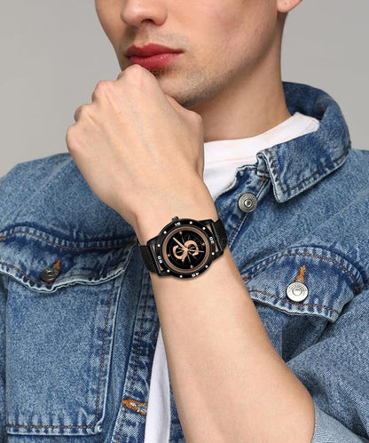 Talgo Analog Round Black Dial ALPHABET S Design Stylish Black Silicone Strap Classic Design Fancy Wrist Watch for Men and Boys, Pack of 1 - ALPHA-S-AVO-BLK-CDBLK
