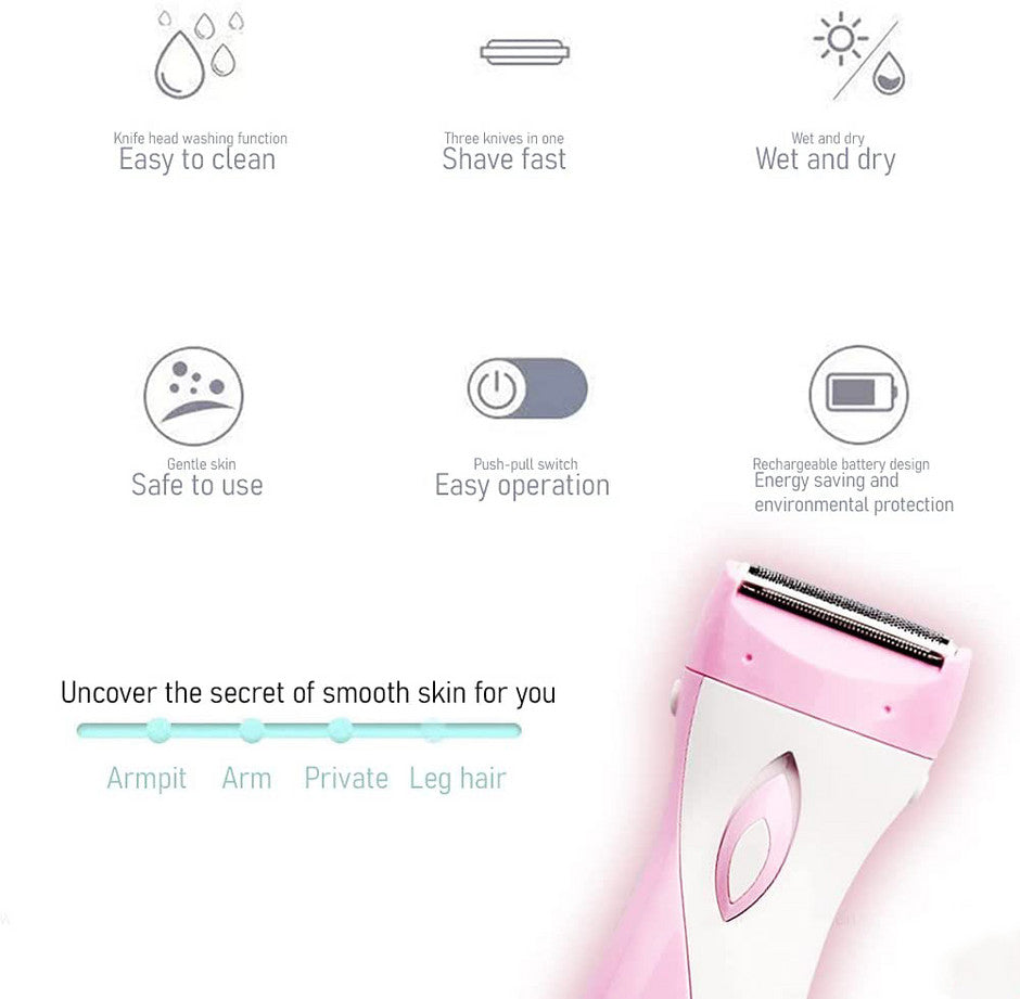GlamTru™ 5-in-1 Wet & Dry Rechargeable Epilator for Women | Cordless Hair Removal Shaver & Precision Trimmer