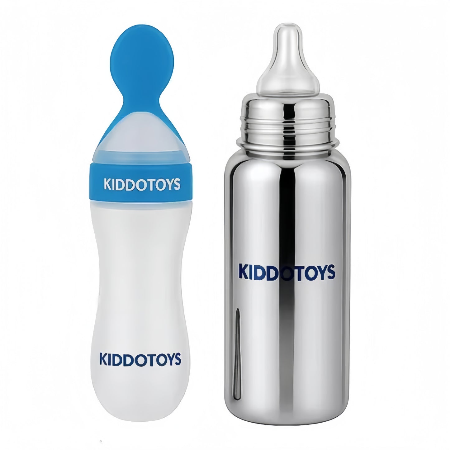 4-in-1 Baby Feeding Essentials Set – Stainless Steel Feeding Bottle, Soft Feeding Spoon, Fruit Nibbler & Bottle Cleaning Brush